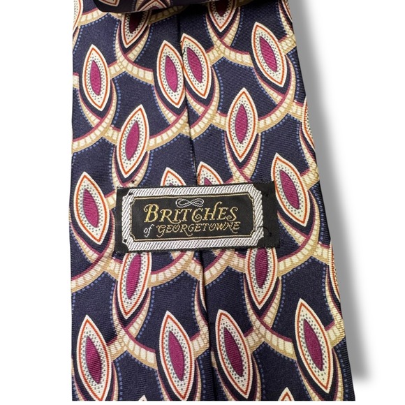 Britches of Georgetown Navy Burgundy Geometric Silk Tie Made‎ in USA Vintage - Picture 5 of 7